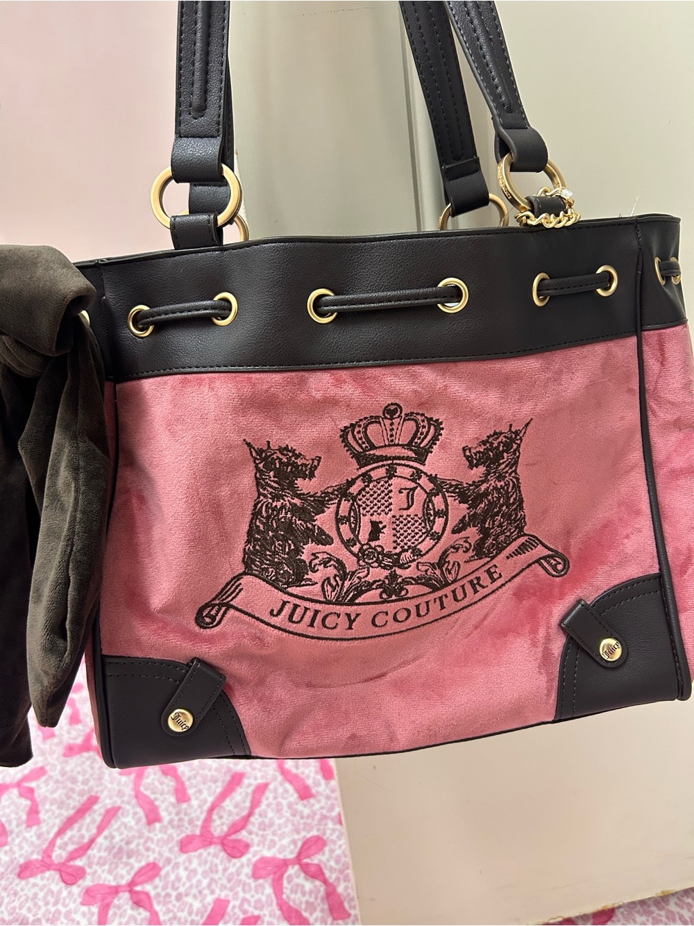 Juicy Couture Cherry pink and Chocolate Brown dreamer Scottie Dog Tote Bag